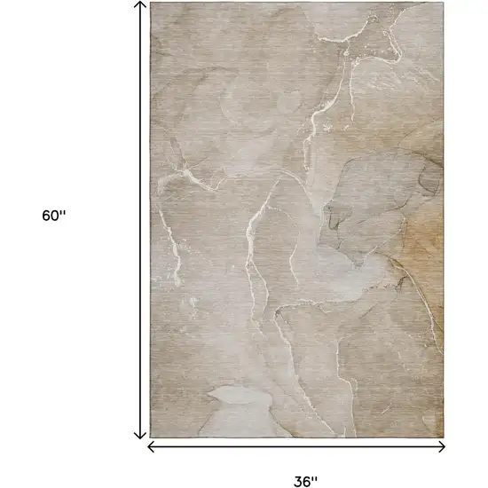 Beige And Ivory Abstract Washable Area Rug With UV Protection Photo 3