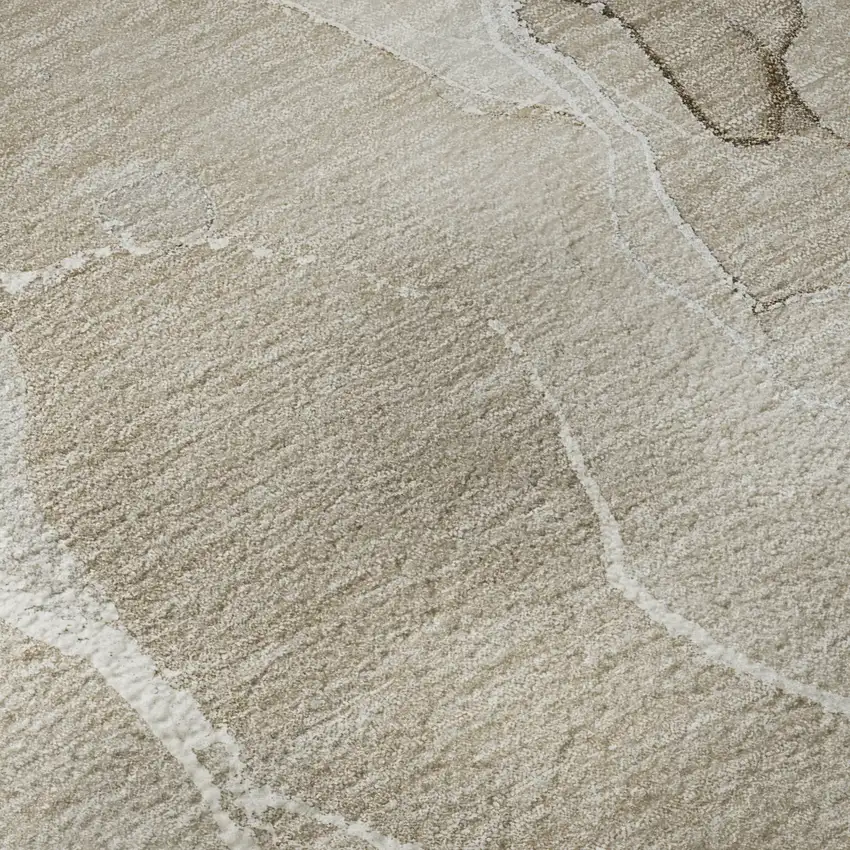 Beige And Ivory Abstract Washable Area Rug With UV Protection Photo 3