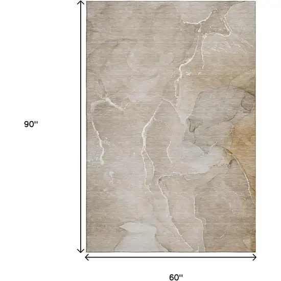 Beige And Ivory Abstract Washable Area Rug With UV Protection Photo 3