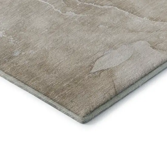 Beige And Ivory Abstract Washable Area Rug With UV Protection Photo 8