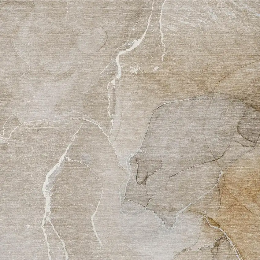 Beige And Ivory Abstract Washable Area Rug With UV Protection Photo 3