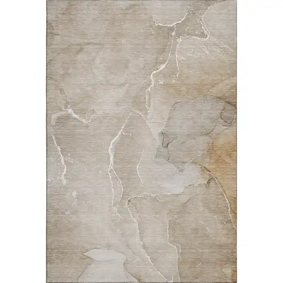 Beige And Ivory Abstract Washable Area Rug With UV Protection Photo 1