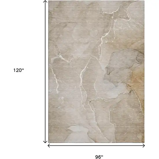 Beige And Ivory Abstract Washable Area Rug With UV Protection Photo 7