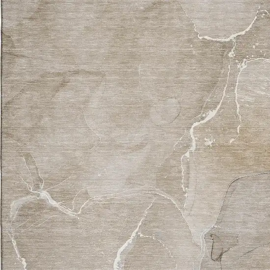 Beige And Ivory Abstract Washable Area Rug With UV Protection Photo 4