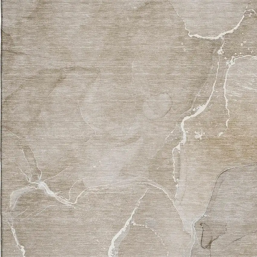 Beige And Ivory Abstract Washable Area Rug With UV Protection Photo 4