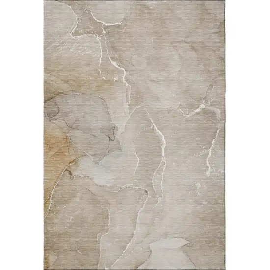 Beige And Ivory Abstract Washable Area Rug With UV Protection Photo 4
