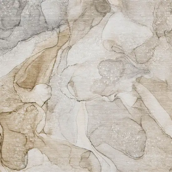 Beige And Ivory Abstract Washable Area Rug With UV Protection Photo 3