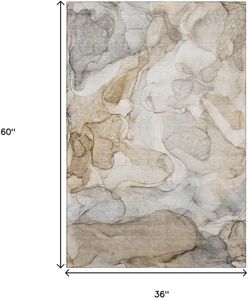 Beige And Ivory Abstract Washable Area Rug With UV Protection Photo 3