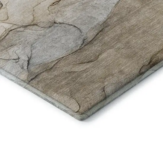 Beige And Ivory Abstract Washable Area Rug With UV Protection Photo 8
