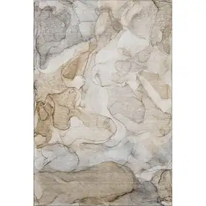 Photo of Beige And Ivory Abstract Washable Area Rug With UV Protection