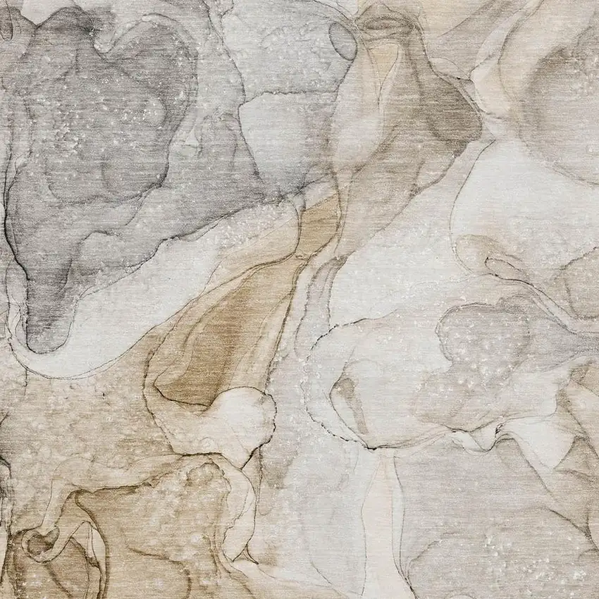 Beige And Ivory Abstract Washable Area Rug With UV Protection Photo 3