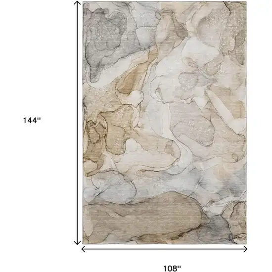 Beige And Ivory Abstract Washable Area Rug With UV Protection Photo 3