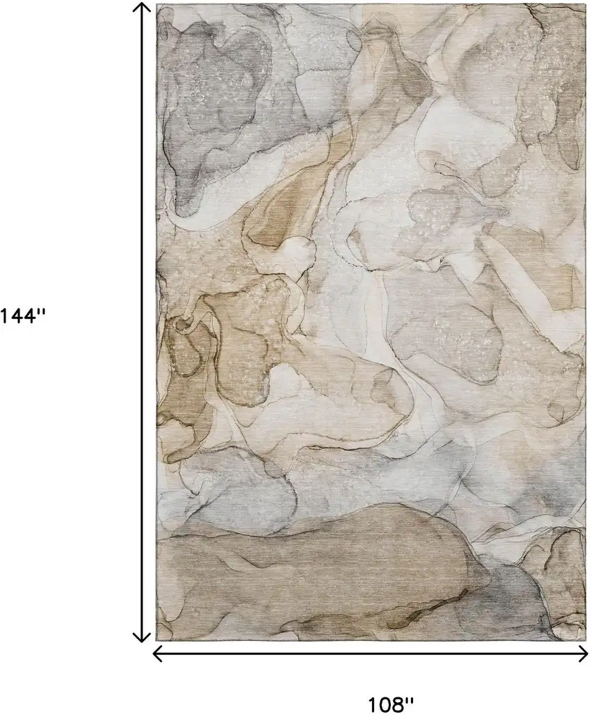 Beige And Ivory Abstract Washable Area Rug With UV Protection Photo 3