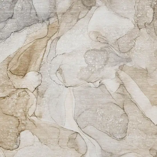 Beige And Ivory Abstract Washable Area Rug With UV Protection Photo 3