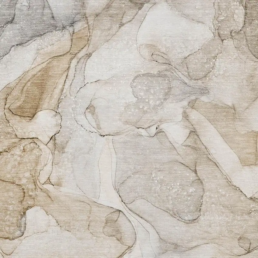 Beige And Ivory Abstract Washable Area Rug With UV Protection Photo 3