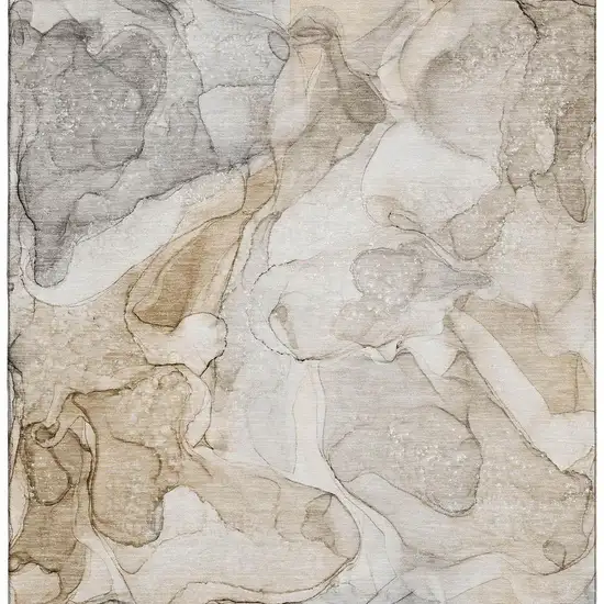 Beige And Ivory Abstract Washable Area Rug With UV Protection Photo 4