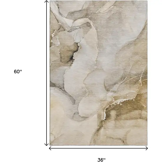 Beige And Ivory Abstract Washable Area Rug With UV Protection Photo 7