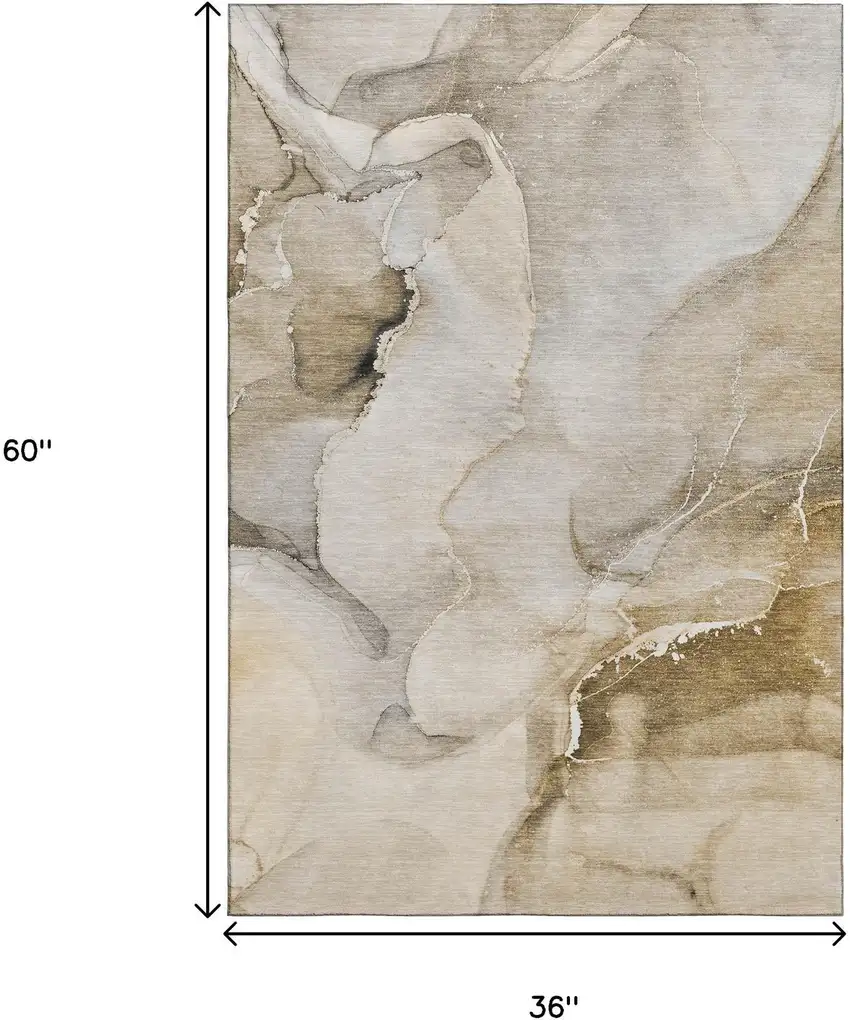 Beige And Ivory Abstract Washable Area Rug With UV Protection Photo 7