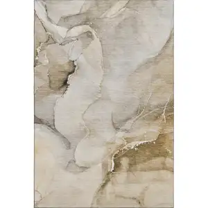 Photo of Beige And Ivory Abstract Washable Area Rug With UV Protection