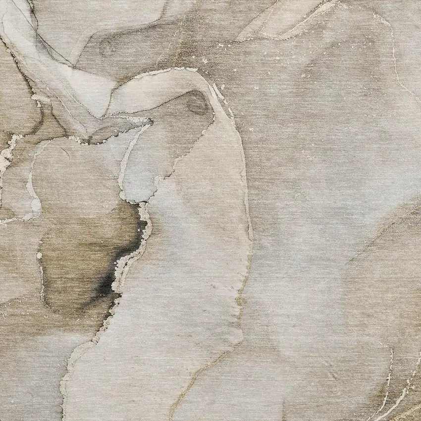 Beige And Ivory Abstract Washable Area Rug With UV Protection Photo 4