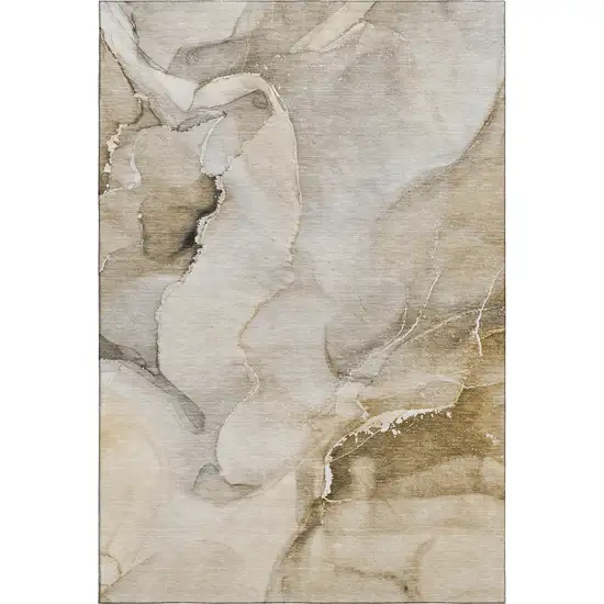 Beige And Ivory Abstract Washable Area Rug With UV Protection Photo 1