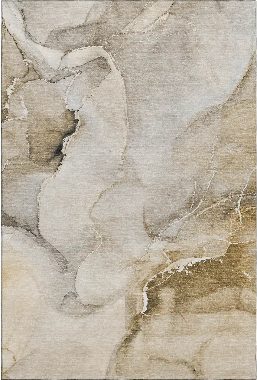 Beige And Ivory Abstract Washable Area Rug With UV Protection Photo 1