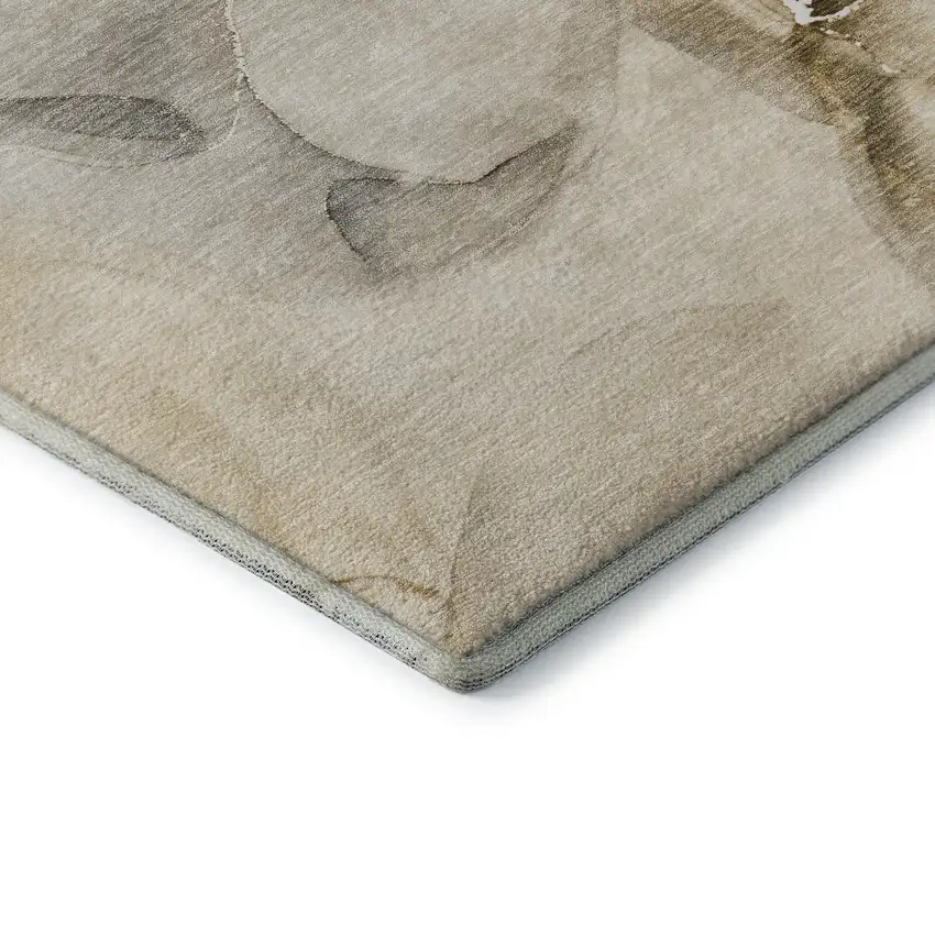 Beige And Ivory Abstract Washable Area Rug With UV Protection Photo 9