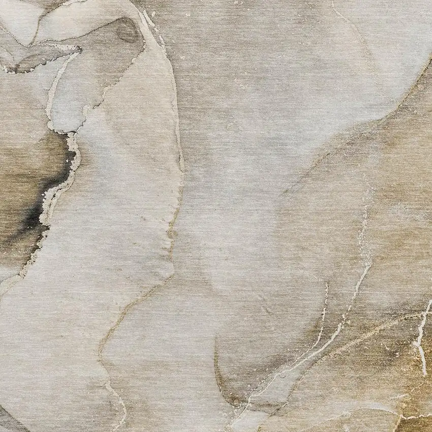 Beige And Ivory Abstract Washable Area Rug With UV Protection Photo 3