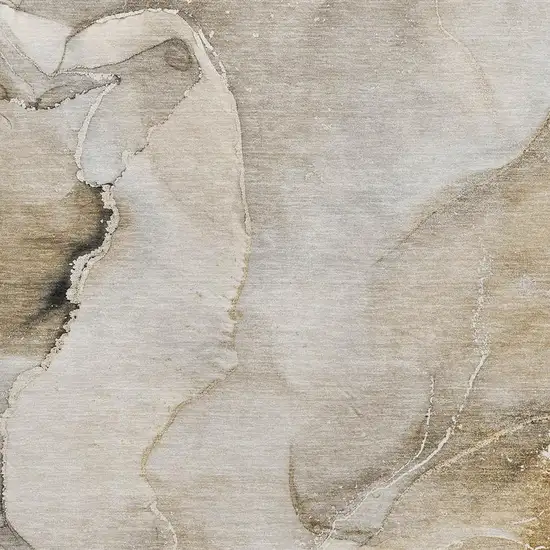 Beige And Ivory Abstract Washable Area Rug With UV Protection Photo 9