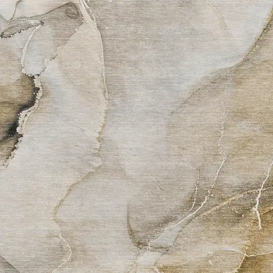 Beige And Ivory Abstract Washable Area Rug With UV Protection Photo 3