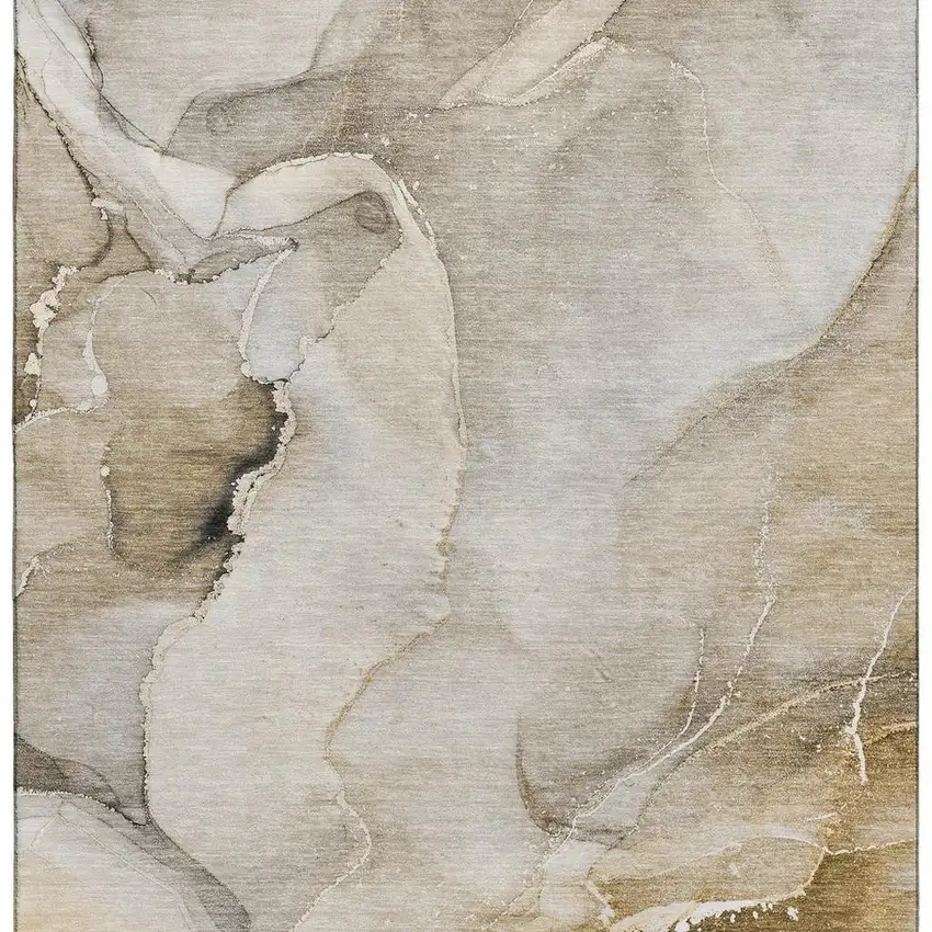 Beige And Ivory Abstract Washable Area Rug With UV Protection Photo 9
