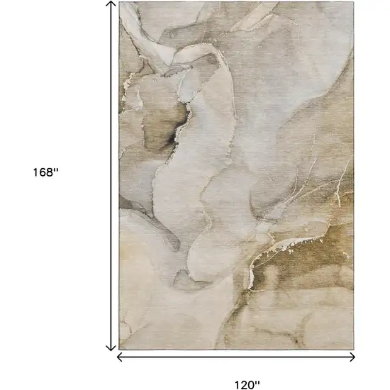 Beige And Ivory Abstract Washable Area Rug With UV Protection Photo 7