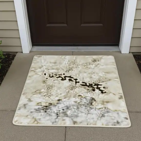 Beige And Ivory Abstract Washable Area Rug With UV Protection Photo 2