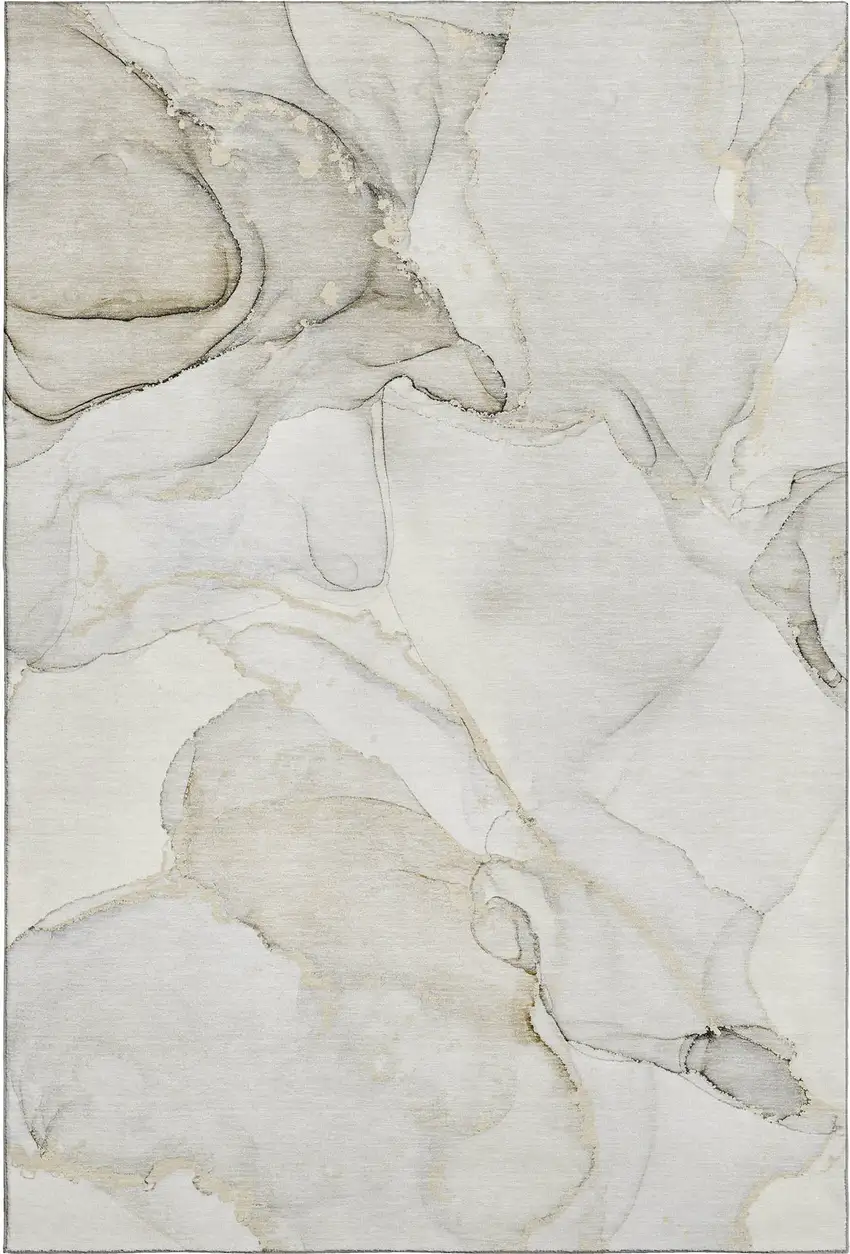 Beige And Ivory Abstract Washable Area Rug With UV Protection Photo 6