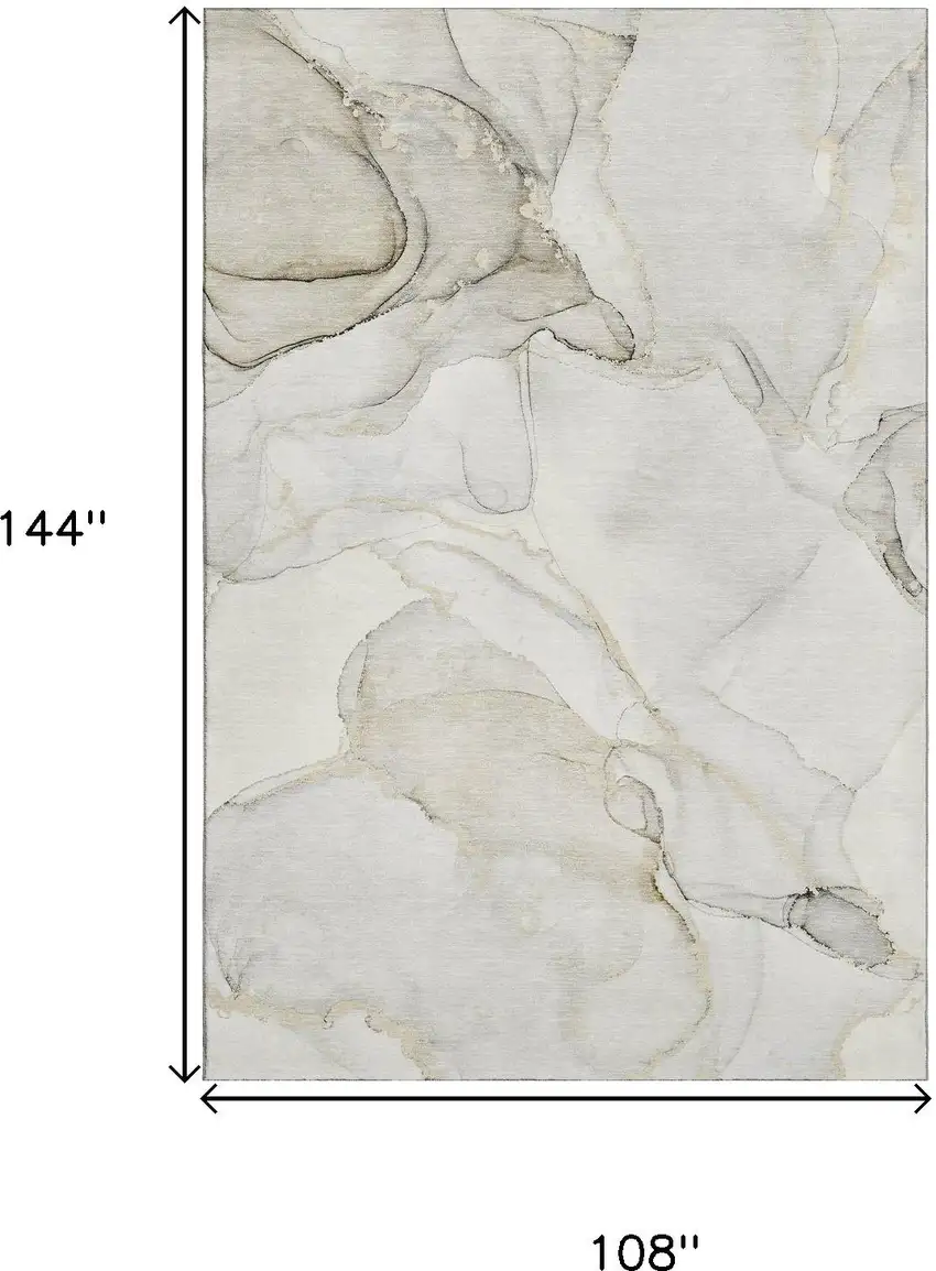 Beige And Ivory Abstract Washable Area Rug With UV Protection Photo 3