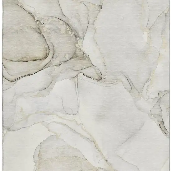 Beige And Ivory Abstract Washable Area Rug With UV Protection Photo 5