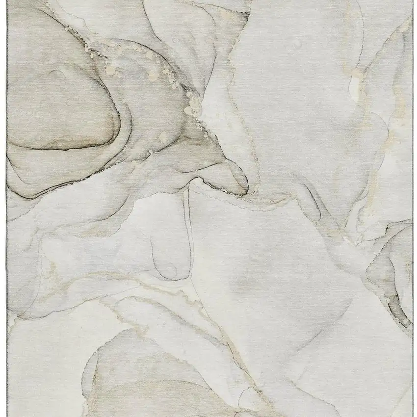 Beige And Ivory Abstract Washable Area Rug With UV Protection Photo 5