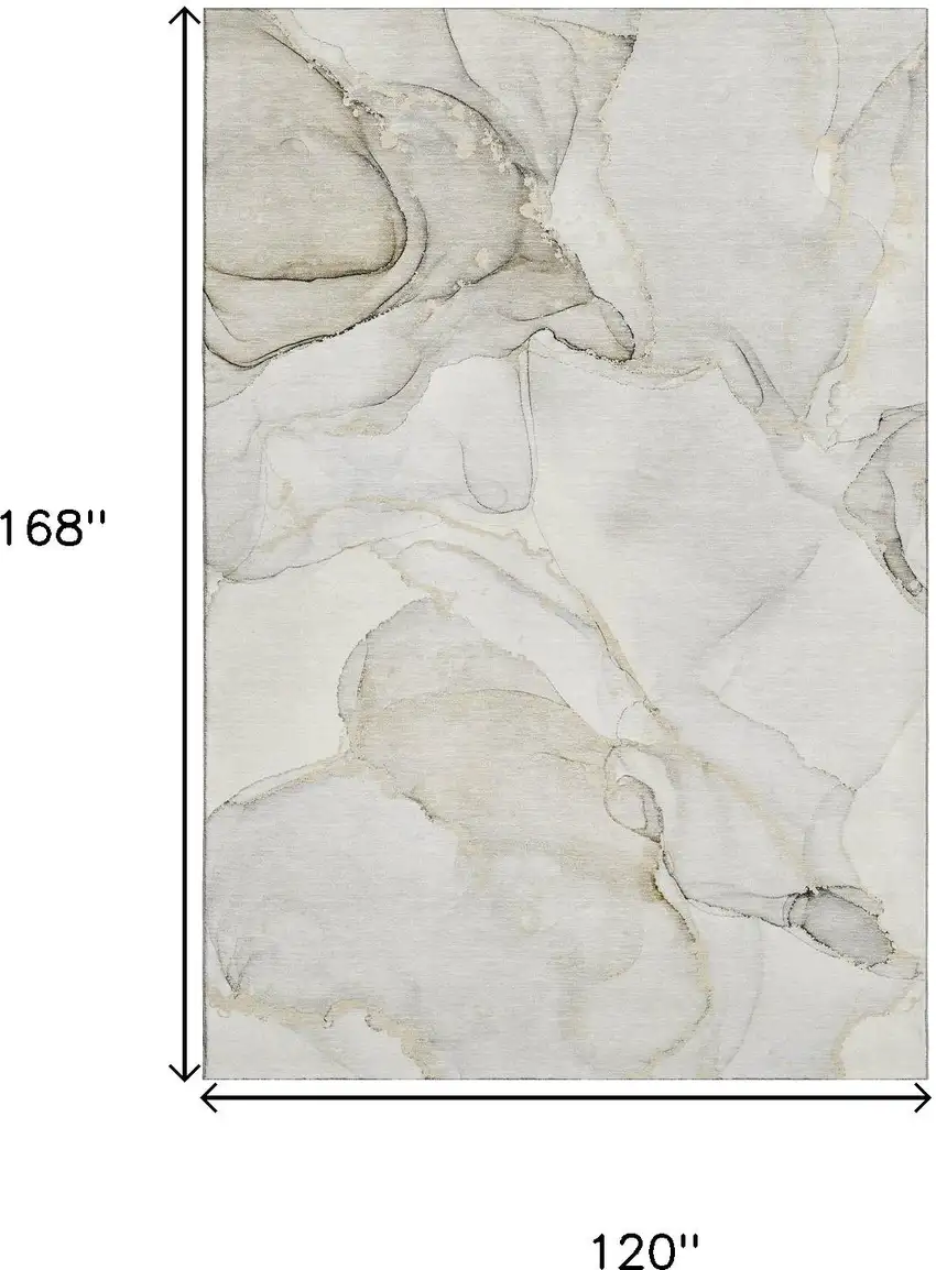 Beige And Ivory Abstract Washable Area Rug With UV Protection Photo 3