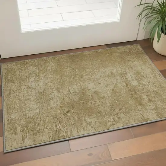 Beige And Ivory Abstract Washable Area Rug With UV Protection Photo 2