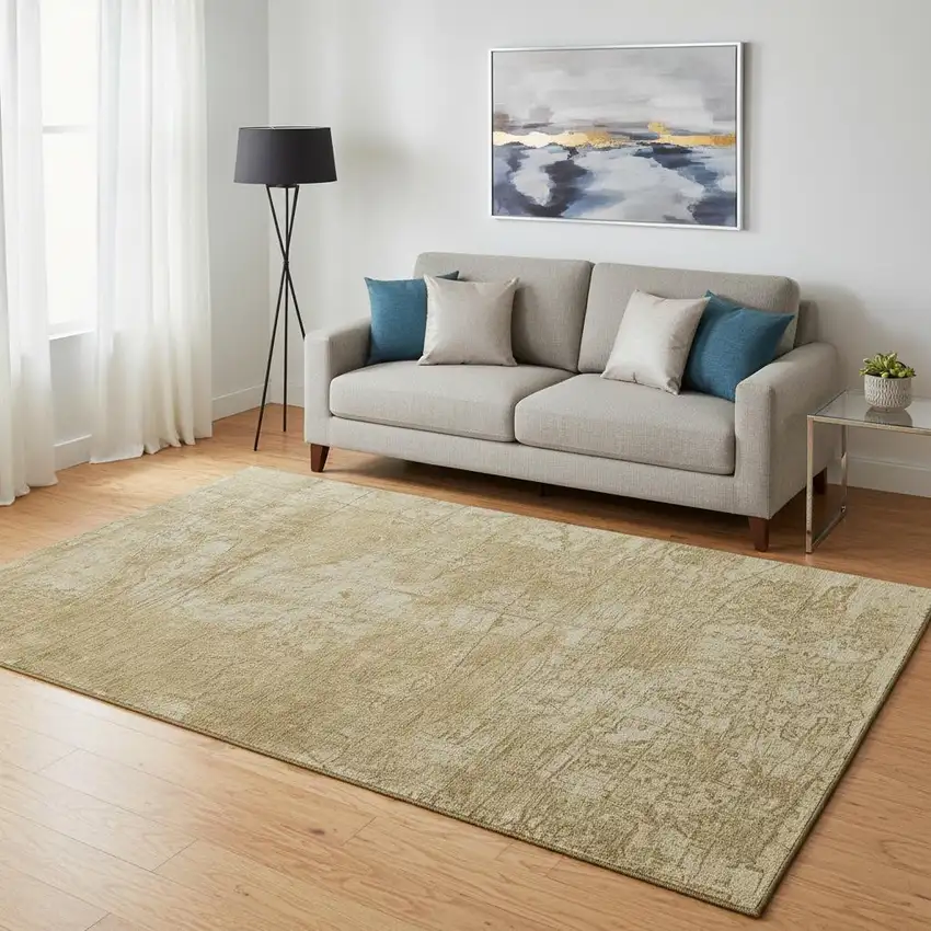 Beige And Ivory Abstract Washable Area Rug With UV Protection Photo 2