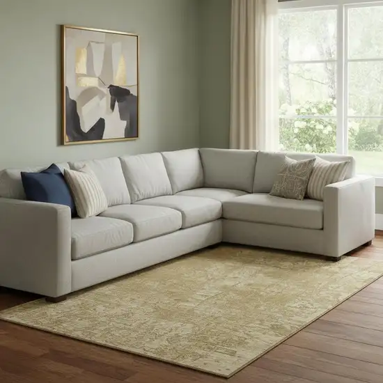 Beige And Ivory Abstract Washable Area Rug With UV Protection Photo 1