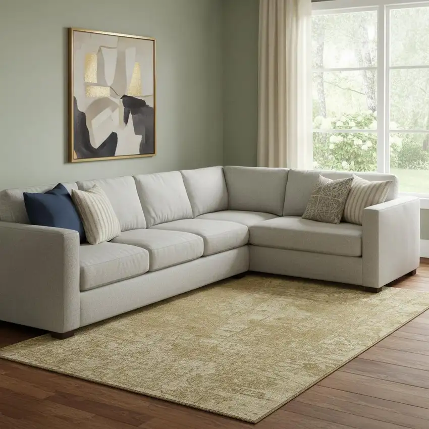 Beige And Ivory Abstract Washable Area Rug With UV Protection Photo 1