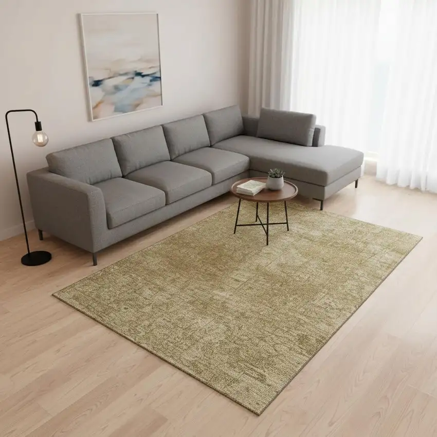 Beige And Ivory Abstract Washable Area Rug With UV Protection Photo 2