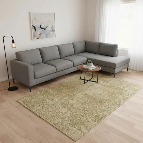 Beige And Ivory Abstract Washable Area Rug With UV Protection Photo 3