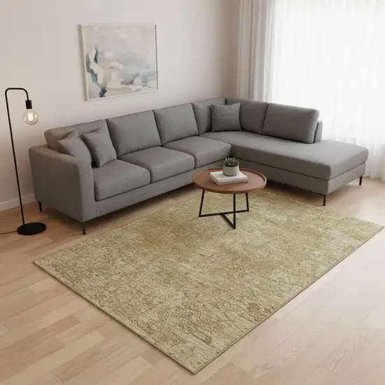 Beige And Ivory Abstract Washable Area Rug With UV Protection Photo 2