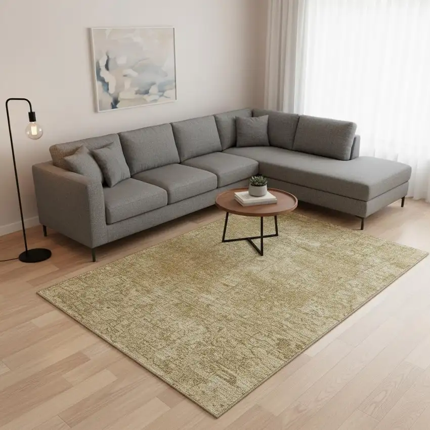 Beige And Ivory Abstract Washable Area Rug With UV Protection Photo 2