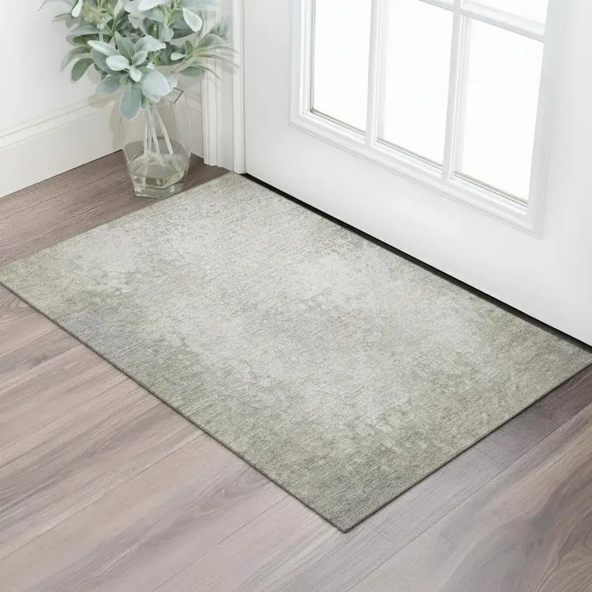 Beige And Ivory Abstract Washable Area Rug With UV Protection Photo 1