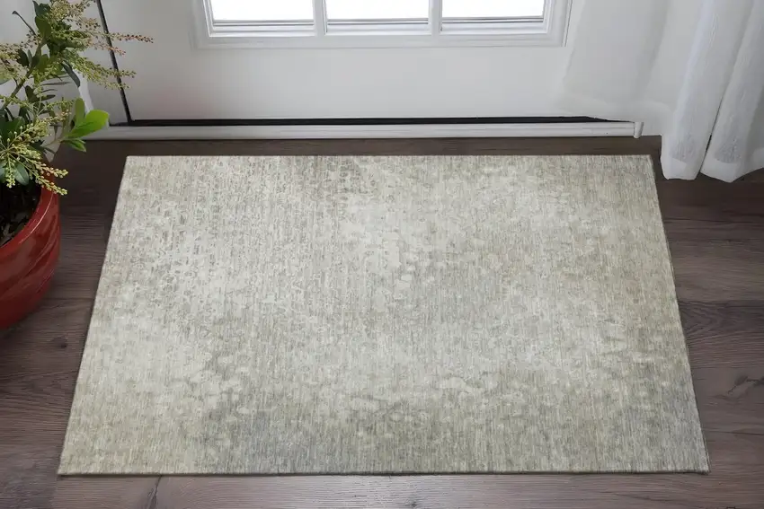 Beige And Ivory Abstract Washable Area Rug With UV Protection Photo 2