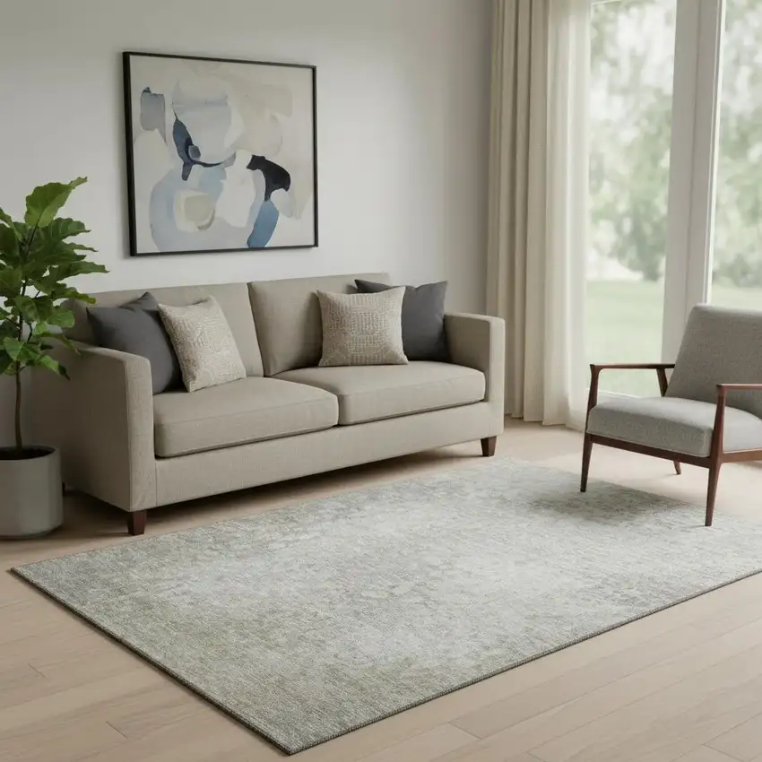 Beige And Ivory Abstract Washable Area Rug With UV Protection Photo 1