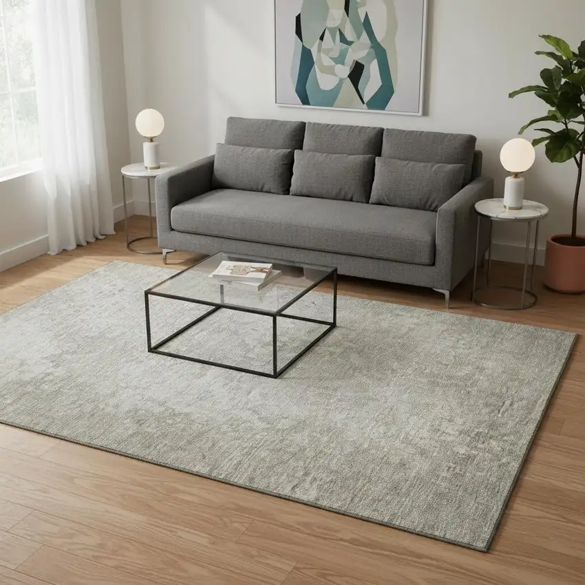 Beige And Ivory Abstract Washable Area Rug With UV Protection Photo 2